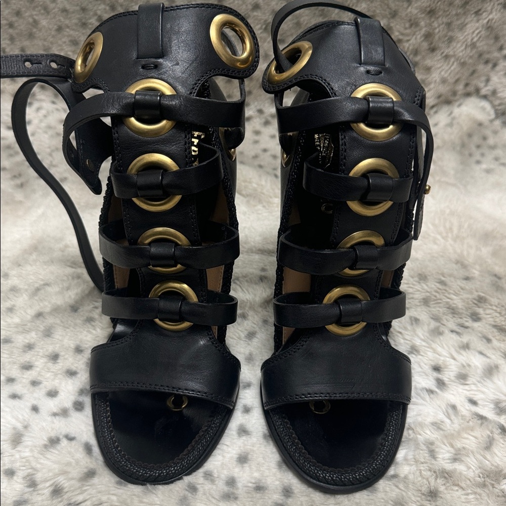 NEW Salvatore Ferragamo Shyla Black Leather Cage Sandals (YR 3408 / 3G115A)(NWOB